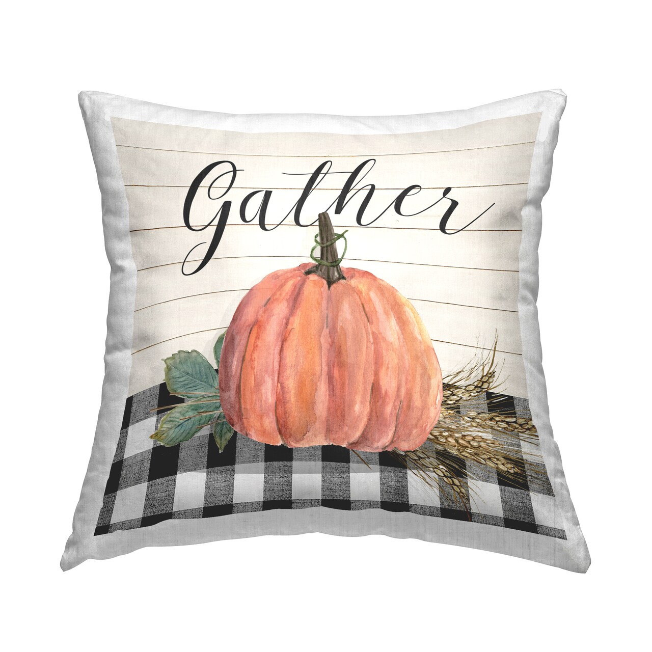 Stupell Industries Gather Pumpkin on Plaid Decorative Printed Throw Pillow